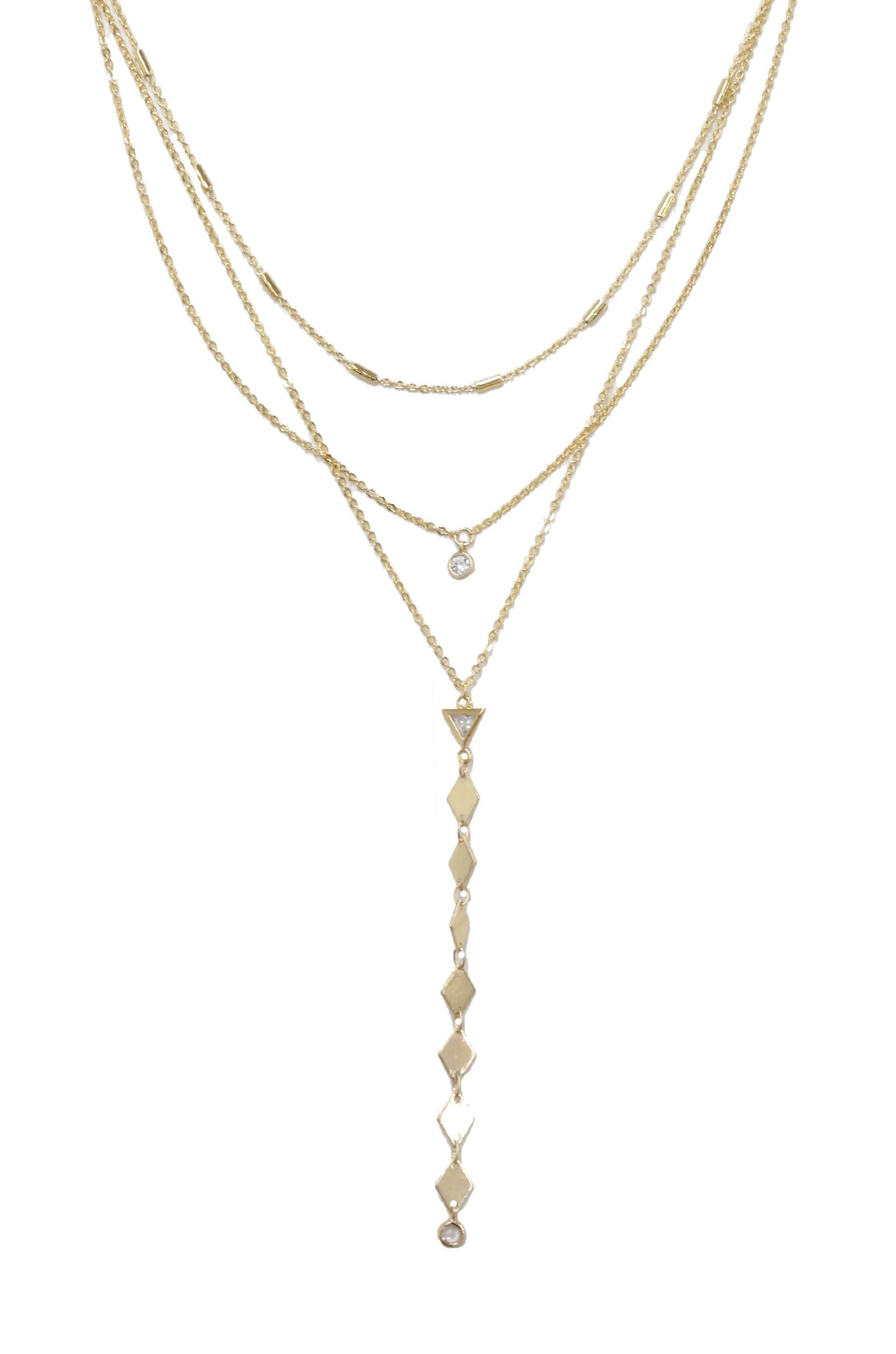 Gold Plated 18k Multi Layered Lariat Necklace with Crystals